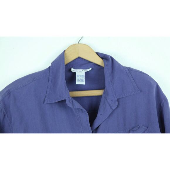 Vintage Women's Large Silk Blouse Flap Pocket Minimal Officecore Luxury 90s FLAW - Picture 2 of 8